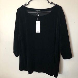 Black stretch velvet 3/4 sleeve top NWT